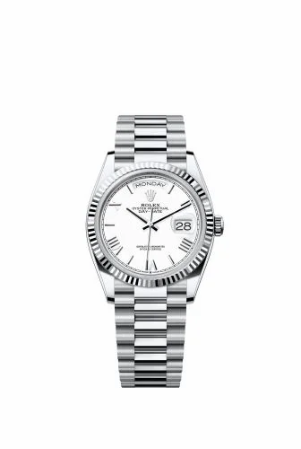 Rolex Day-Date 36 Platinum - Fluted / White - Roman / President 128236-0017 (m128236-0017)